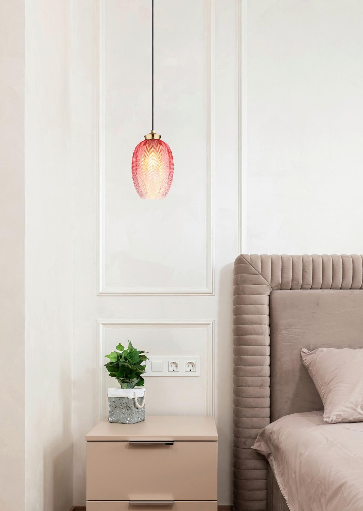 HÄNGELEUCHTE 15898H2 - Brombeere/Goldfarben, Basics, Glas/Textil (18/120cm) - Globo