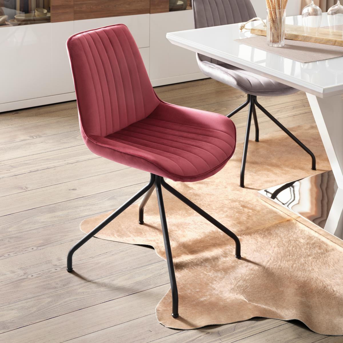 Stuhl Aus Samt In Rot - Rot/Schwarz, Modern, Textil/Metall (50/83,5/51cm) - Mömax