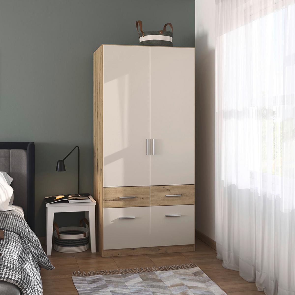 Omara Za Oblačila Celle Super - barve šampanjca/barve aluminija, Konvencionalno, umetna masa/leseni material (91/197/54cm) - Mömax