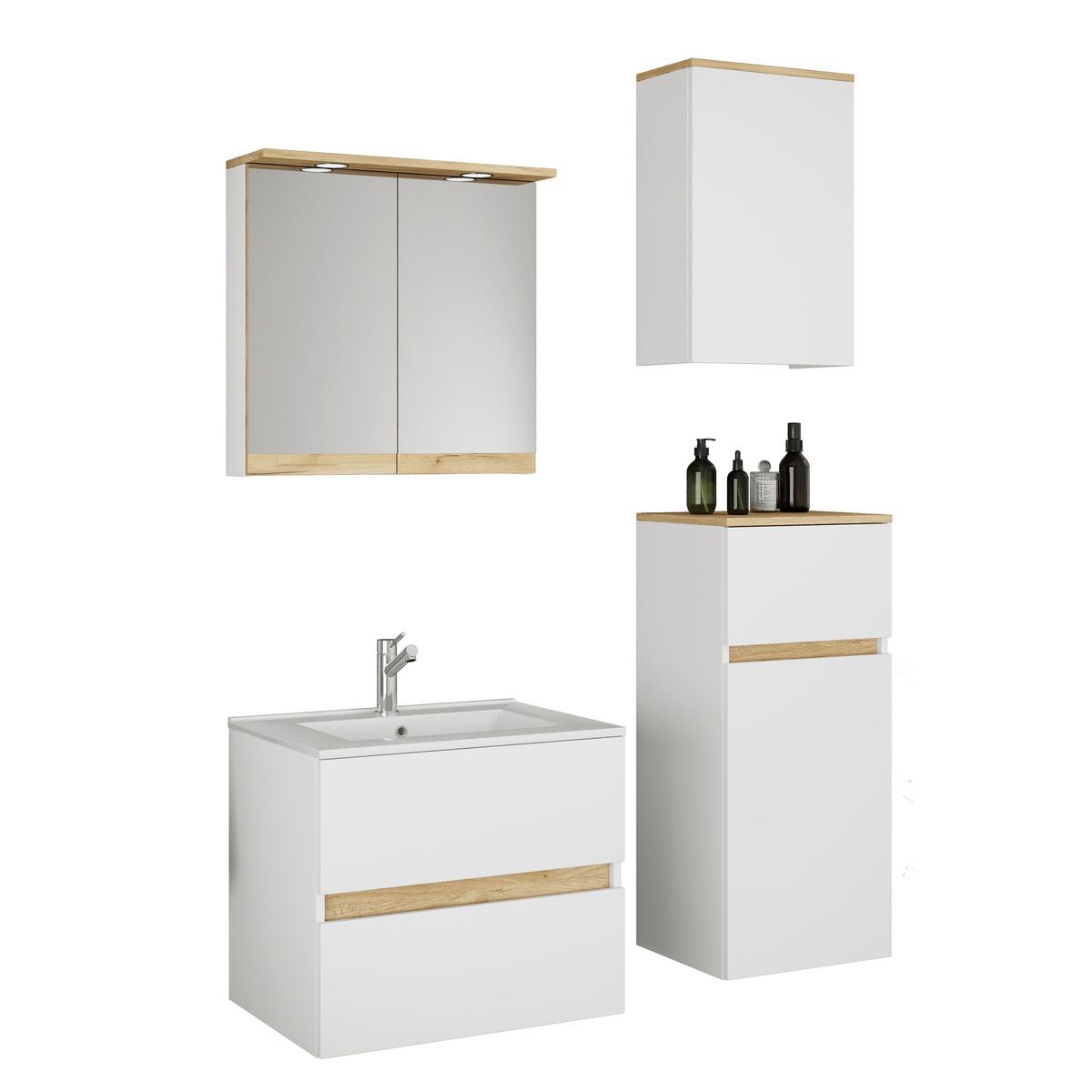 Badezimmer Cosila - Honigeiche/Weiss, Trend, Keramik/Holzwerkstoff (101cm) - MID.YOU
