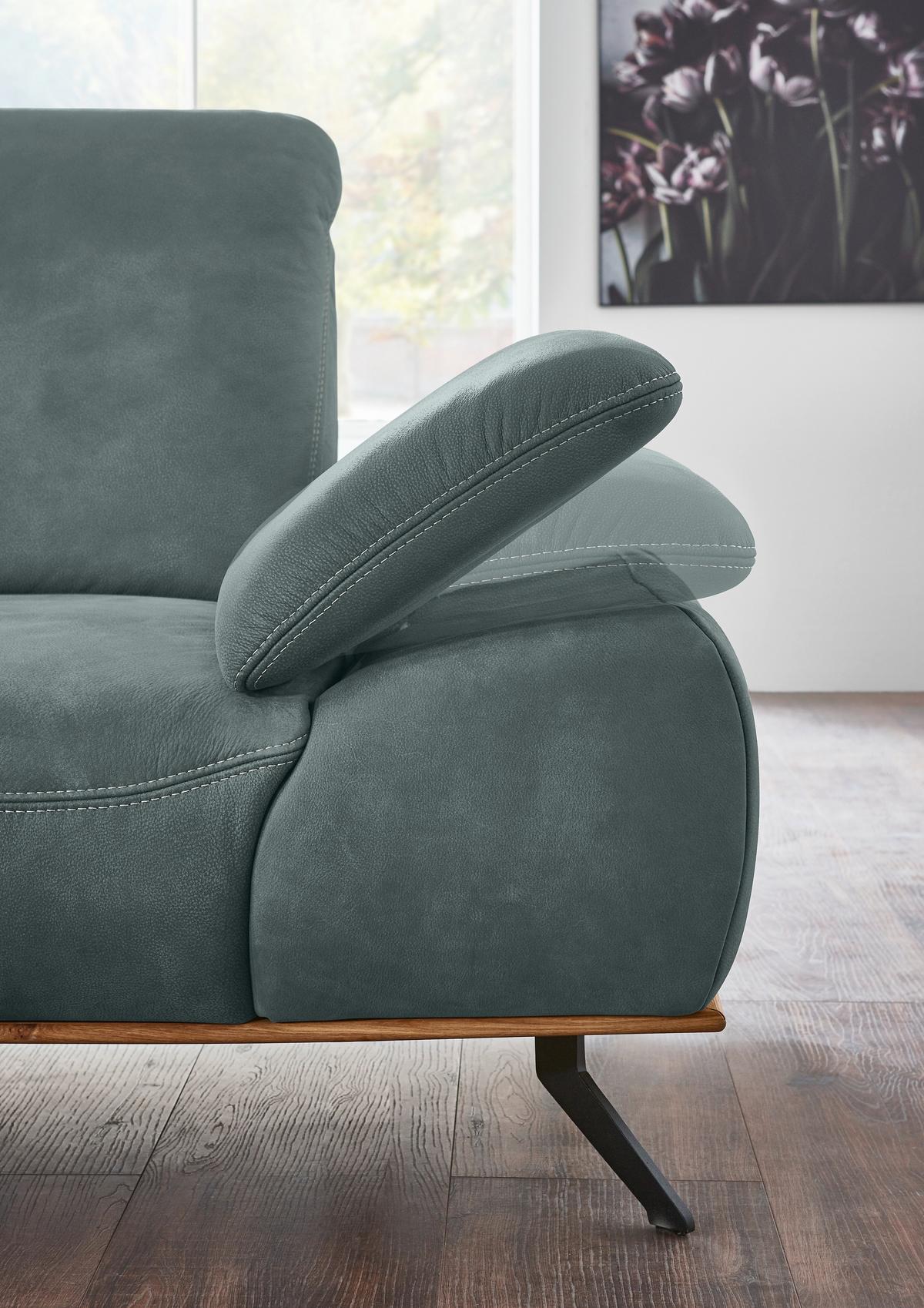 Wohnlandschaft Erling Grün - Beige/Schwarz, MODERN, Leder/Metall (187/89/322cm) - Premium Living