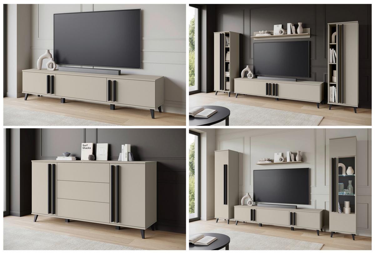 Komoda Helsinki, Bež - črna/bež, Trend, umetna masa/leseni material (150/77,8/39,5cm)