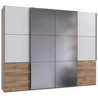 Schwebetürenschrank Level 36 Weiß/Plankeneiche - Chromfarben/Plankeneiche, MODERN, Glas/Holzwerkstoff (300/236/65cm) - MID.YOU