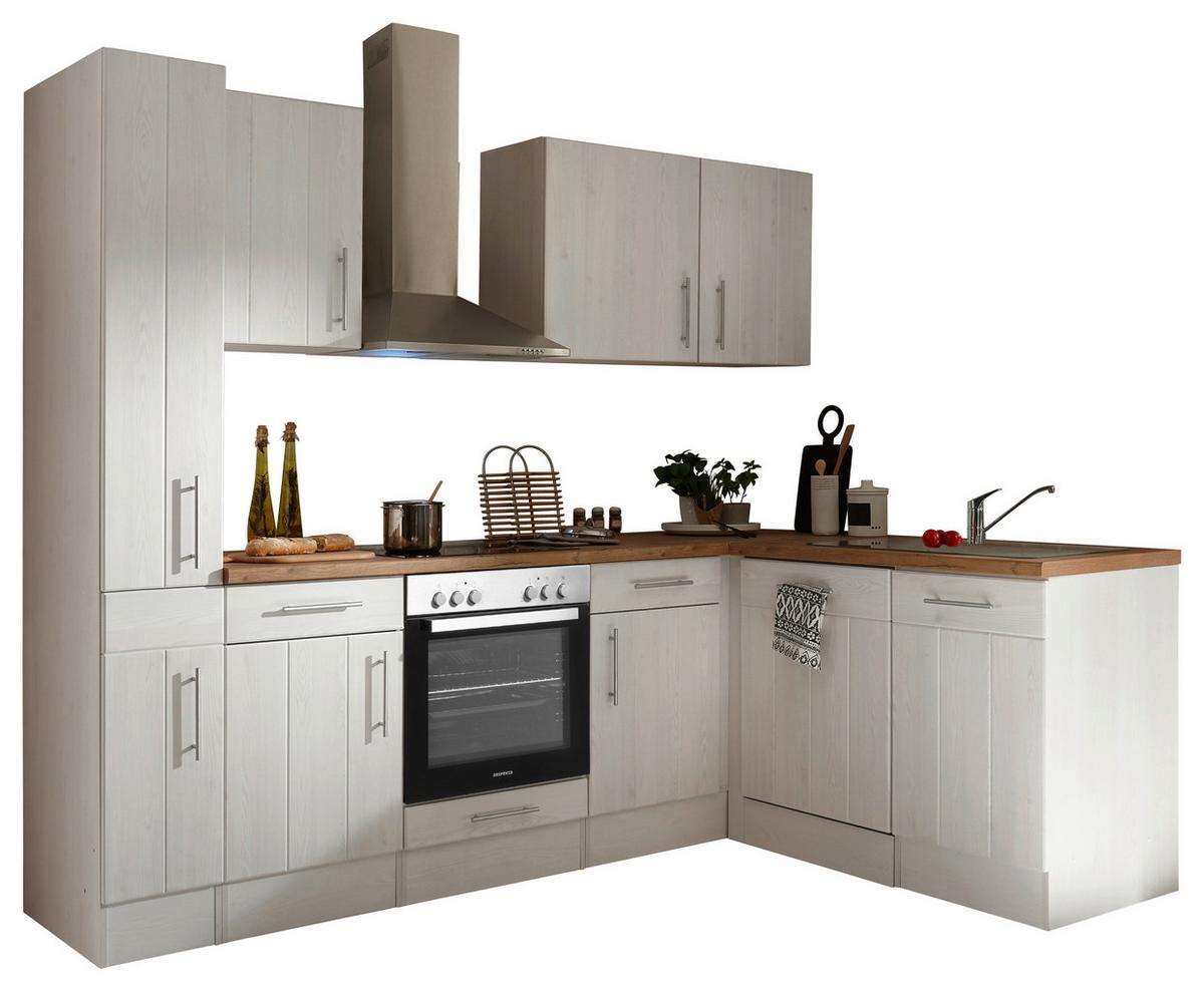 Eckküche Anton Landhaus ohne Geräte ca. 250x172cm Weiß - Wildeiche/Edelstahlfarben, Basics, Holzwerkstoff/Metall (250/172cm) - Respekta