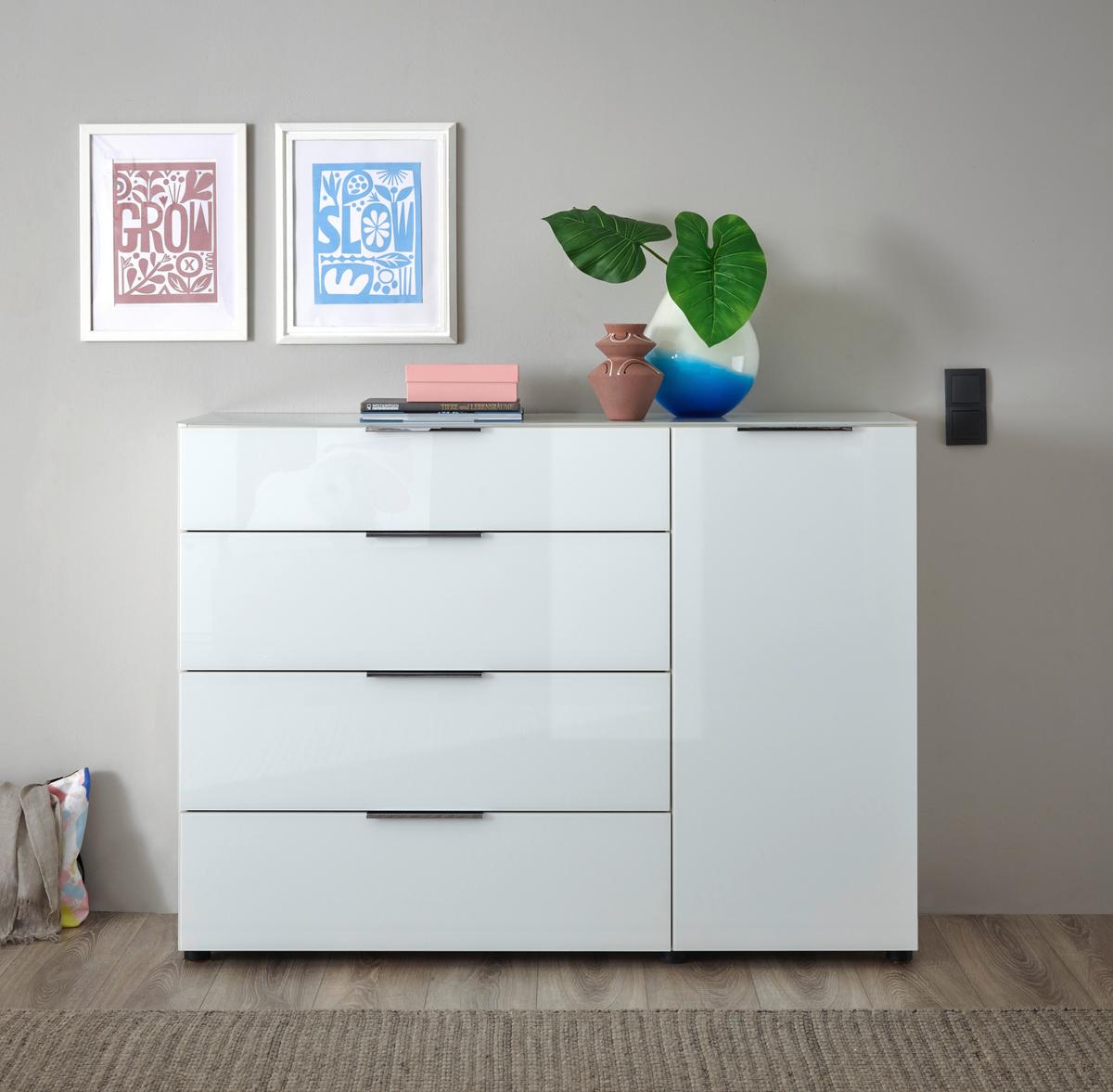 Kommode Siena Weiß - Chromfarben/Schwarz, MODERN, Glas/Holzwerkstoff (135/99/40cm) - Mömax