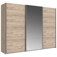 Omara Z Drsnimi Vrati Ernie, Barva Hrasta, Z Ogledalom - barve hrasta/barve aluminija, Basics, kovina/leseni material (270/210/65cm) - MID.YOU