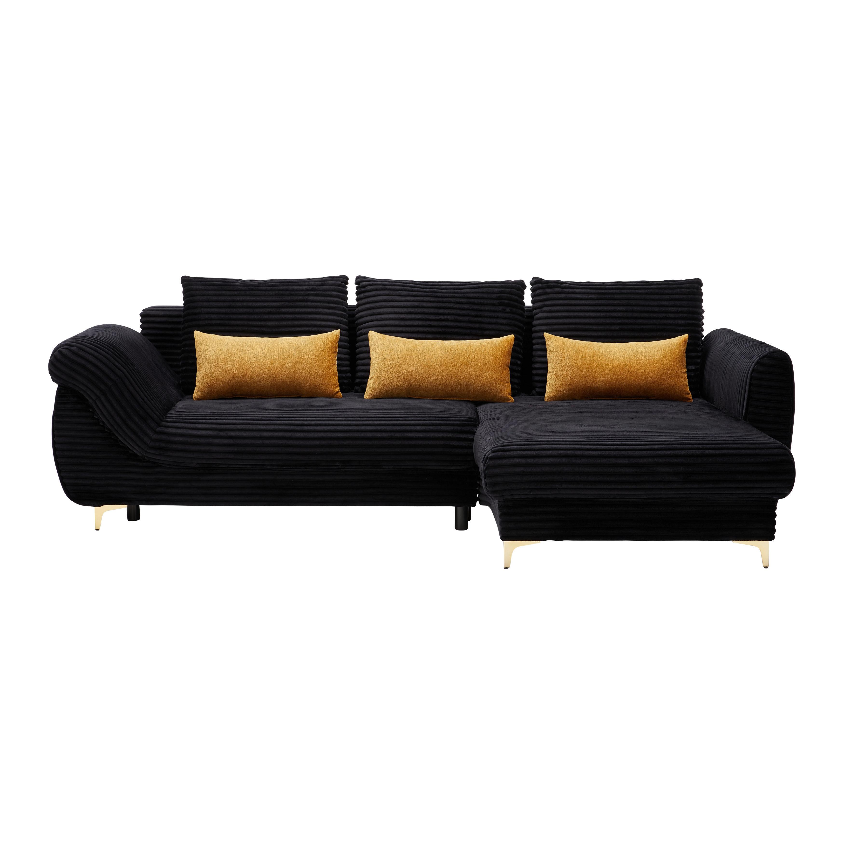 Wohnlandschaft Atlantis Lux Schwarz - Goldfarben/Schwarz, Lifestyle, Holz/Textil (263/175cm) - Mömax