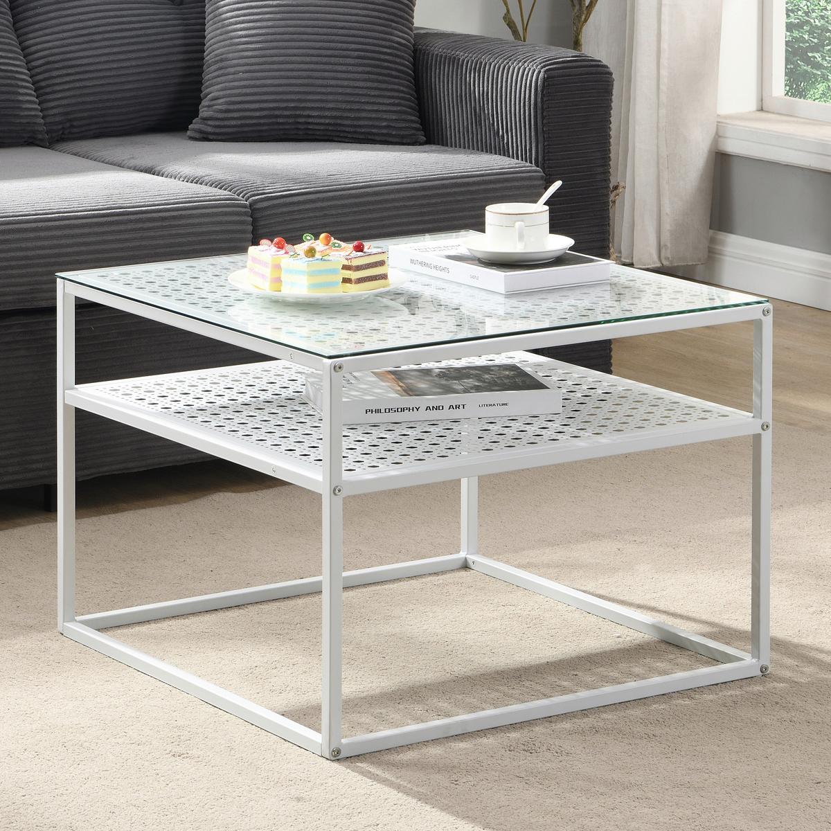 Couchtisch Wl7.326 - Weiss, Design, Glas/Metall (60/60/45cm) - MID.YOU