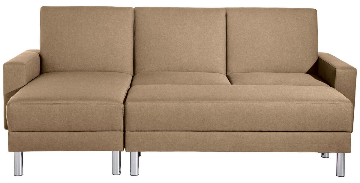 ECKSCHLAFSOFA JUST FASHION - Sandfarben/Chromfarben, KONVENTIONELL, Textil/Metall (152/230cm) - Max Winzer