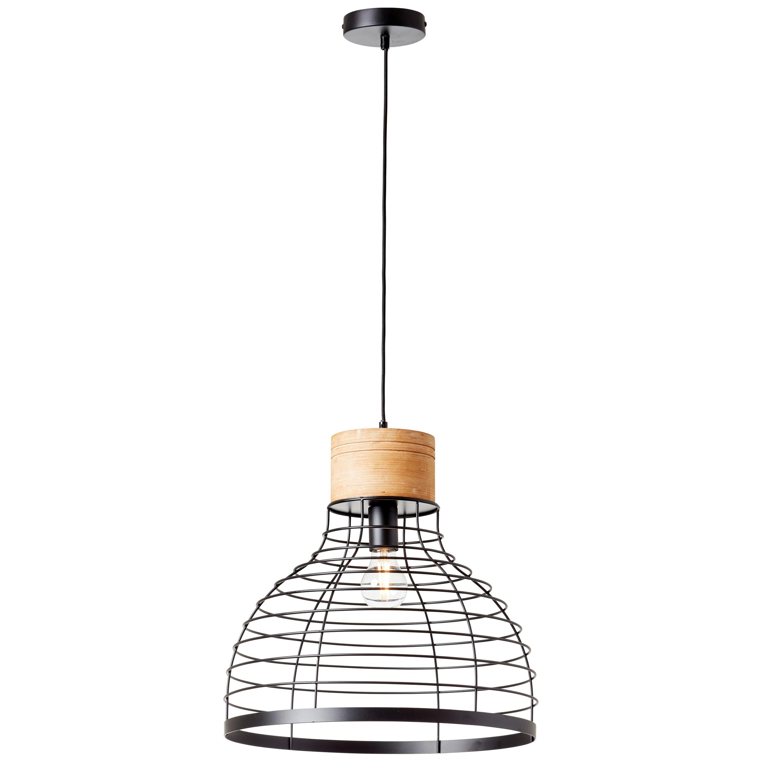 Pendelleuchte Avia Schwarz max. 52 Watt - Schwarz, Natur, Holz/Metall (47/135cm) - Brilliant