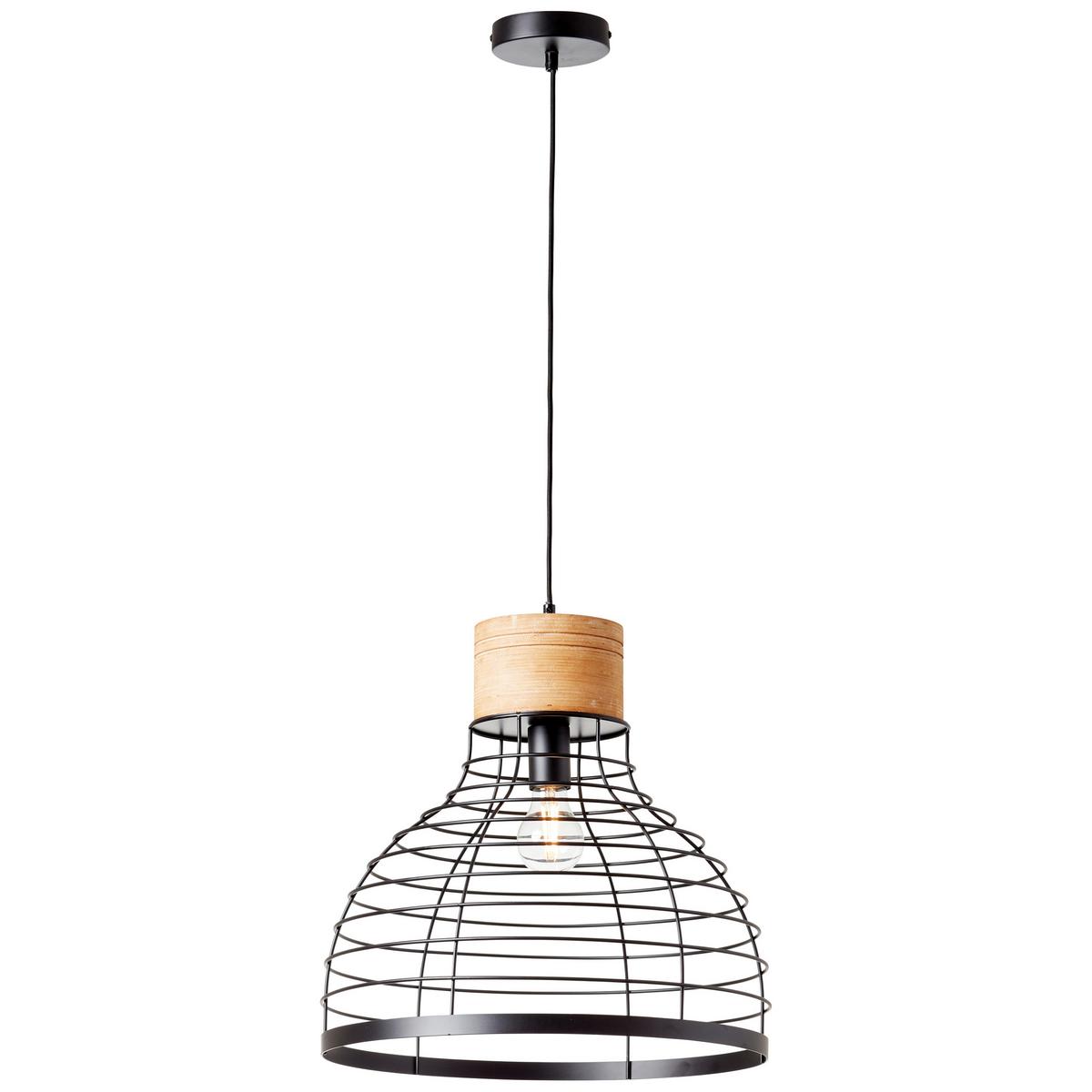 Pendelleuchte Avia Schwarz max. 52 Watt - Schwarz, Natur, Holz/Metall (47/135cm) - Brilliant