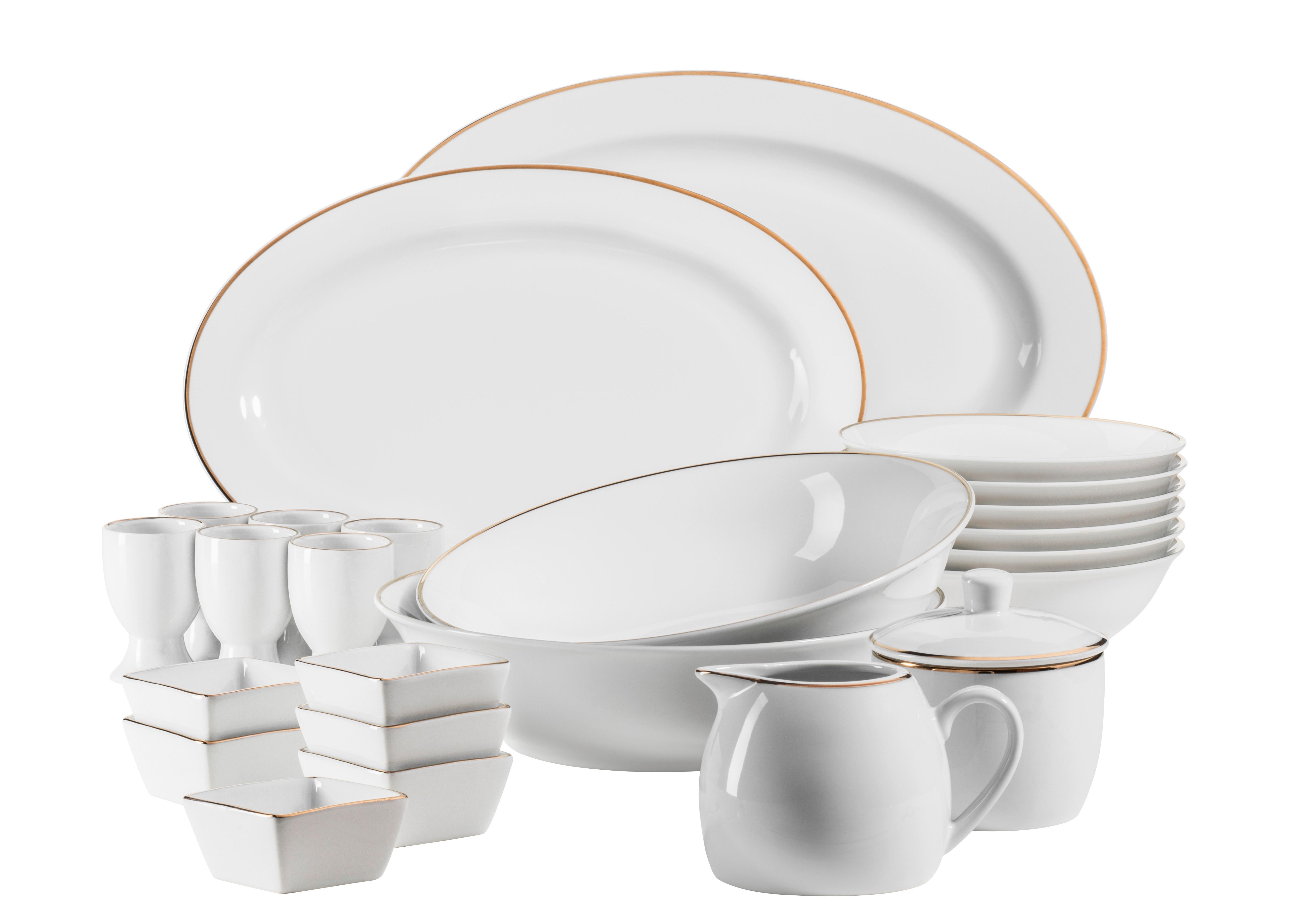 SET DE VAISSELLE 931735, GOLDRAND - Weiss/Goldfarben, Basics, Keramik (39/34/28cm) - Mäser