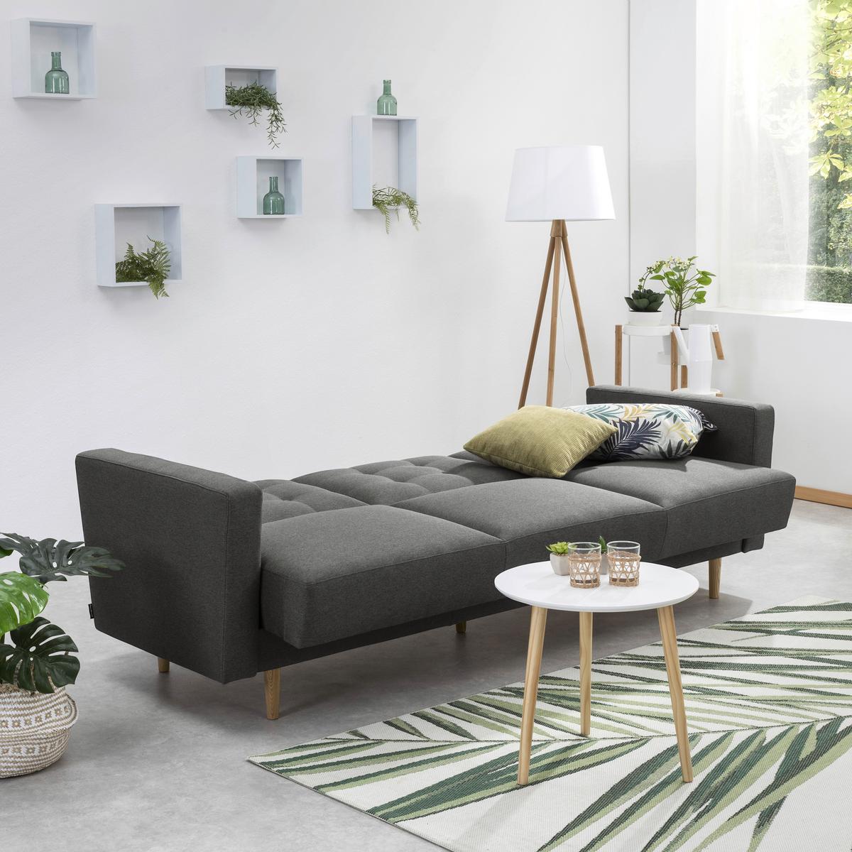 3-Sitzer-Sofa Jasmin Anthrazit Flachgewebe mit Schlaffunktion - Anthrazit/Eschefarben, MODERN, Holz/Textil (224/81/83cm) - Max Winzer