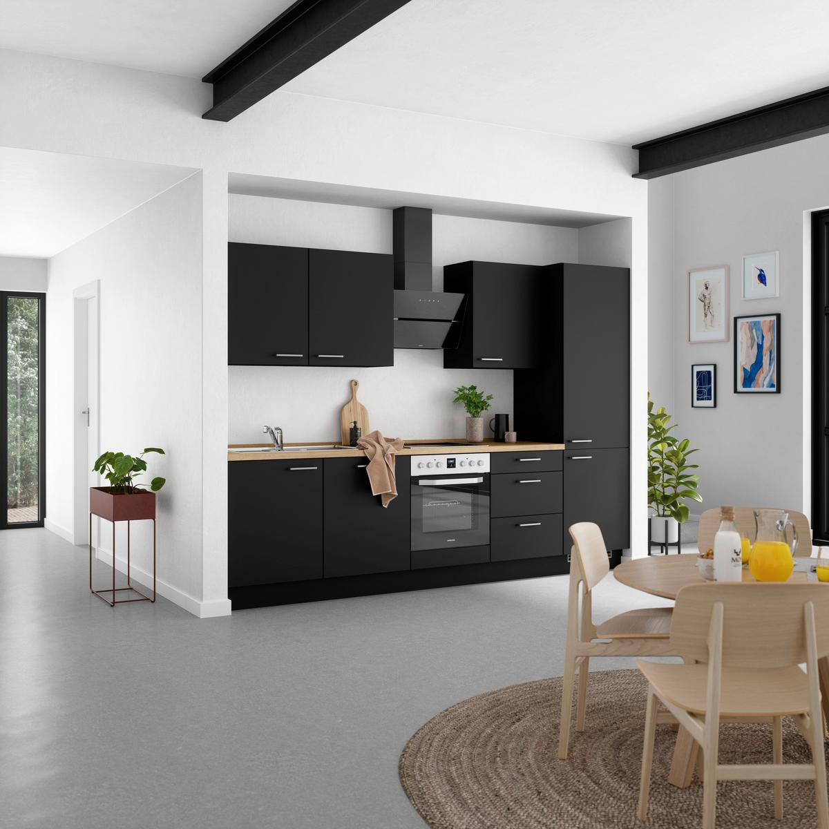 Küchenblock Touch High m. Geräten Schwarz - Edelstahlfarben/Eichefarben, MODERN, Holzwerkstoff/Metall (300cm) - Nobilia