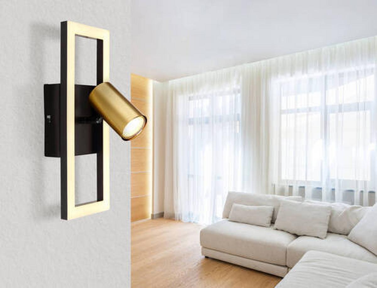 LED-Wandleuchte Marrie Schwarz/Messing max. 12 Watt - Messingfarben/Opal, Design, Kunststoff/Metall (13/15/35cm) - Globo