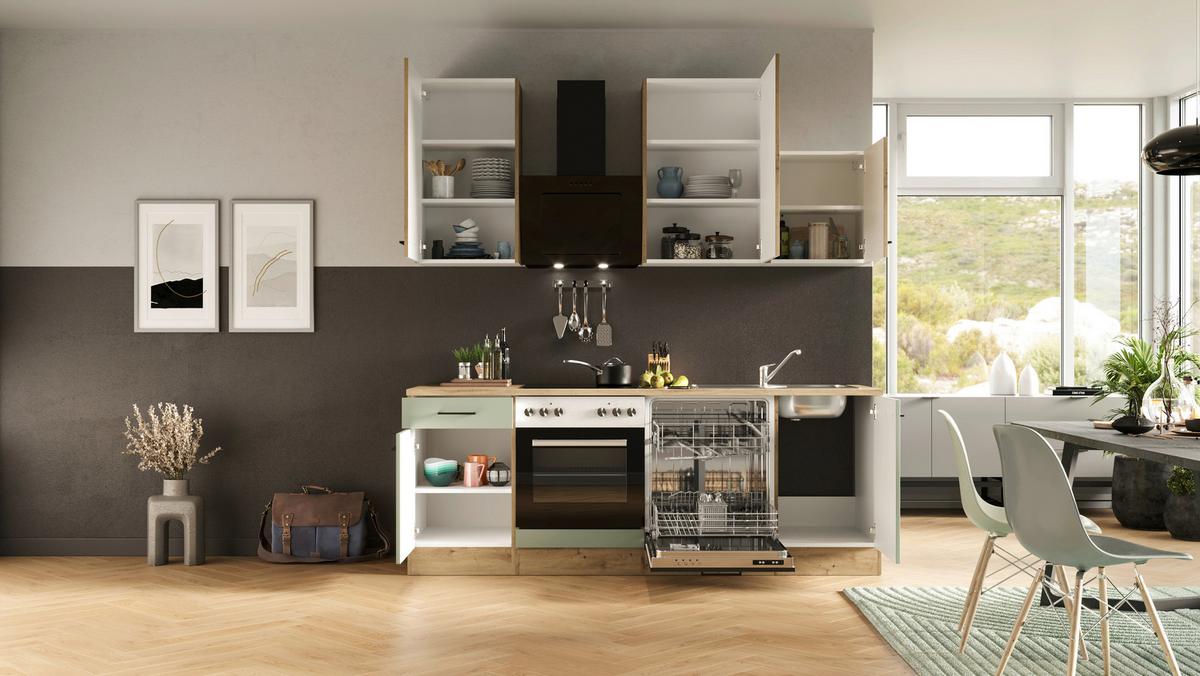 Kuhinjski Blok Cara, Zelena, Hrast - črna/zelena, Moderno, kovina/leseni material (220cm) - FlexWell