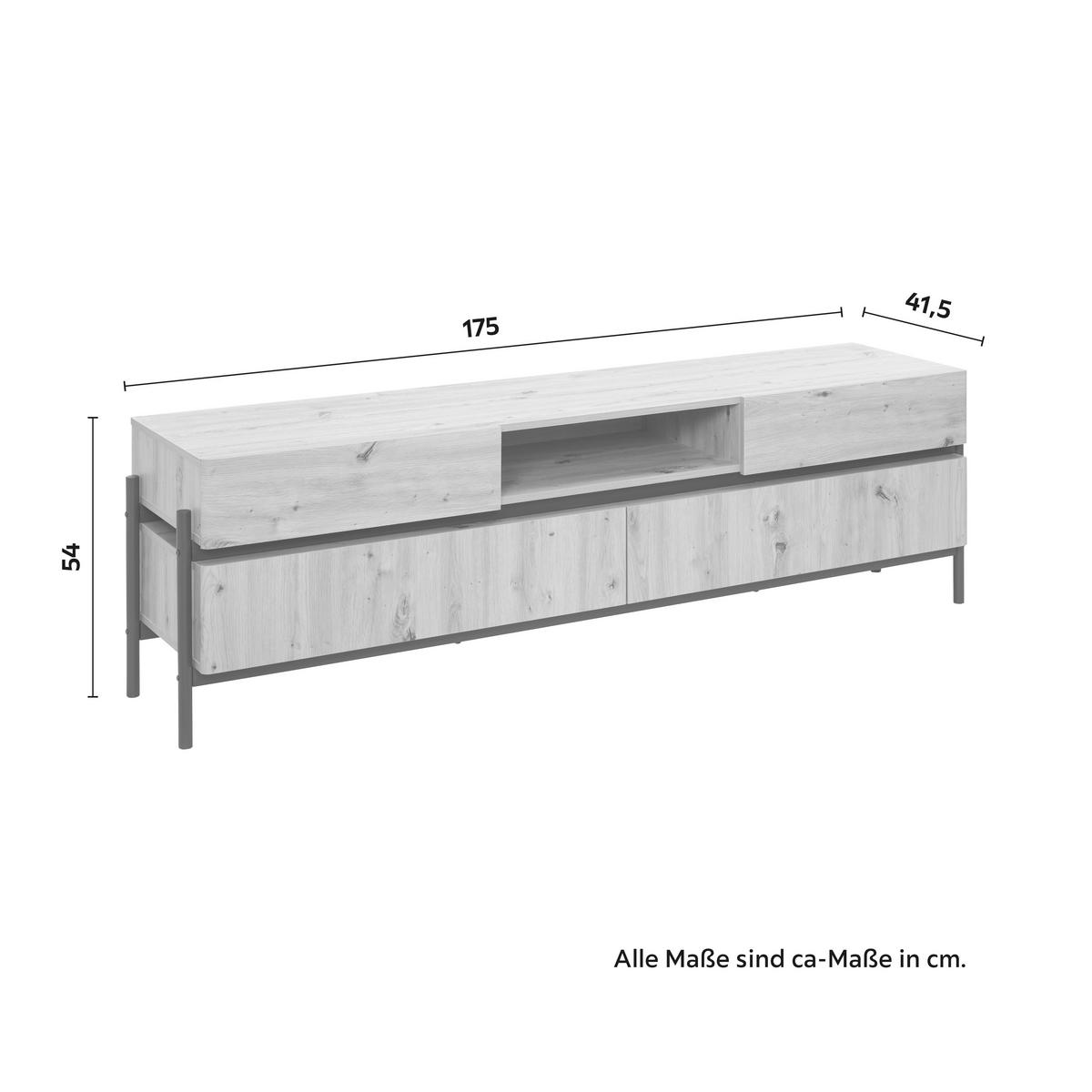 Tv Element Jasmina, Barva Hrasta - črna/barve hrasta, Moderno, kovina/les (175/54/41,5cm) - Bessagi Home