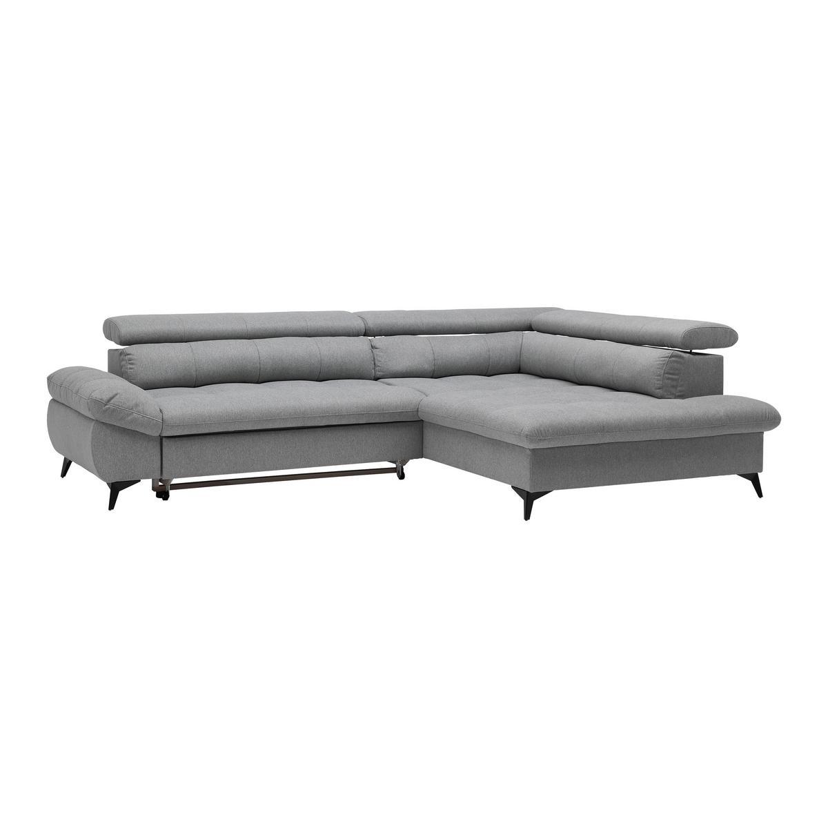 Wohnlandschaft Alberto Hellgrau mit Bettfunktion - Hellgrau/Schwarz, MODERN, Textil/Metall (296/201cm) - Mömax