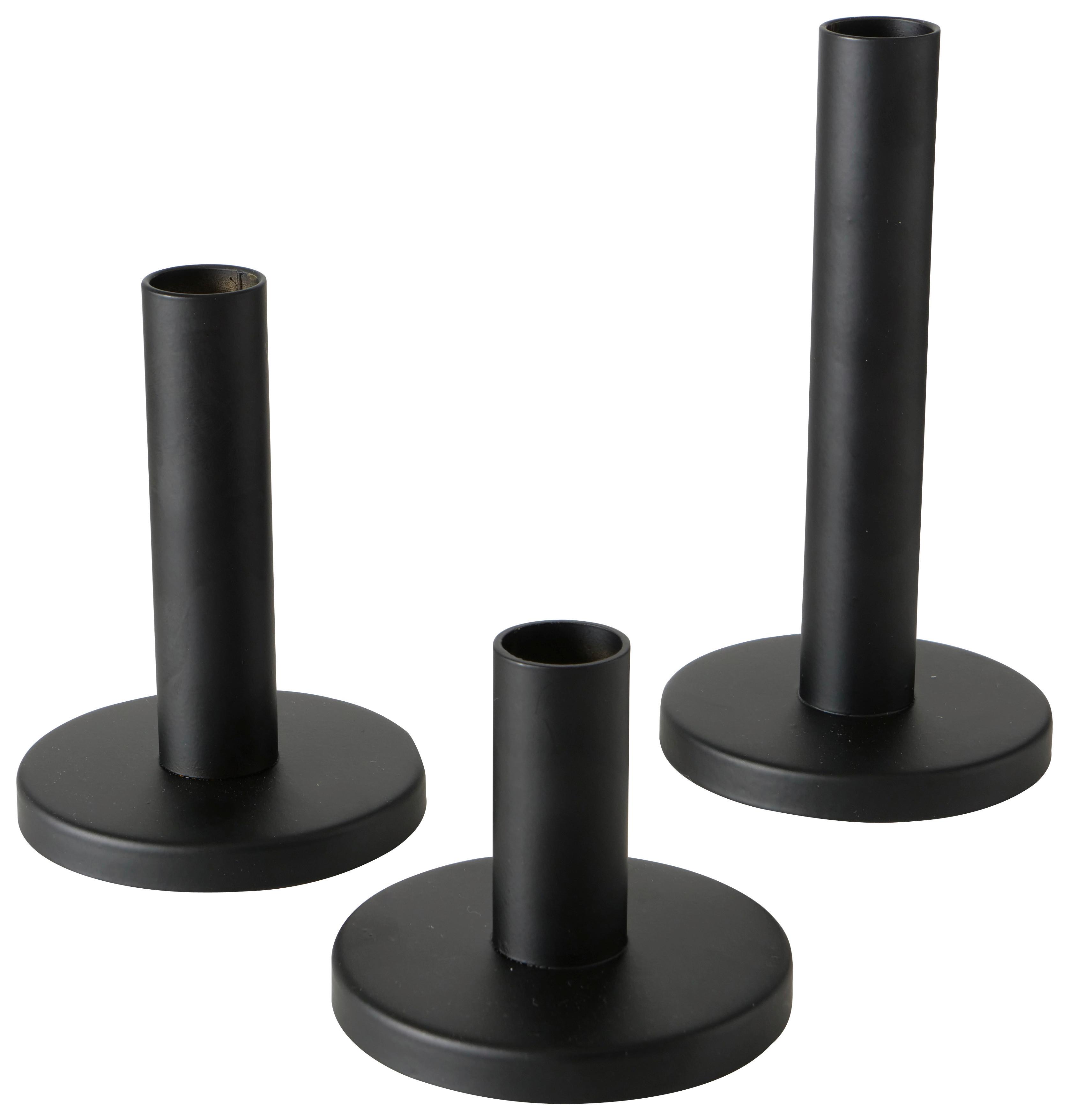Kerzenhalter-Set Malko II in Schwarz, 3-teilig - Schwarz, Basics, Metall - Modern Living