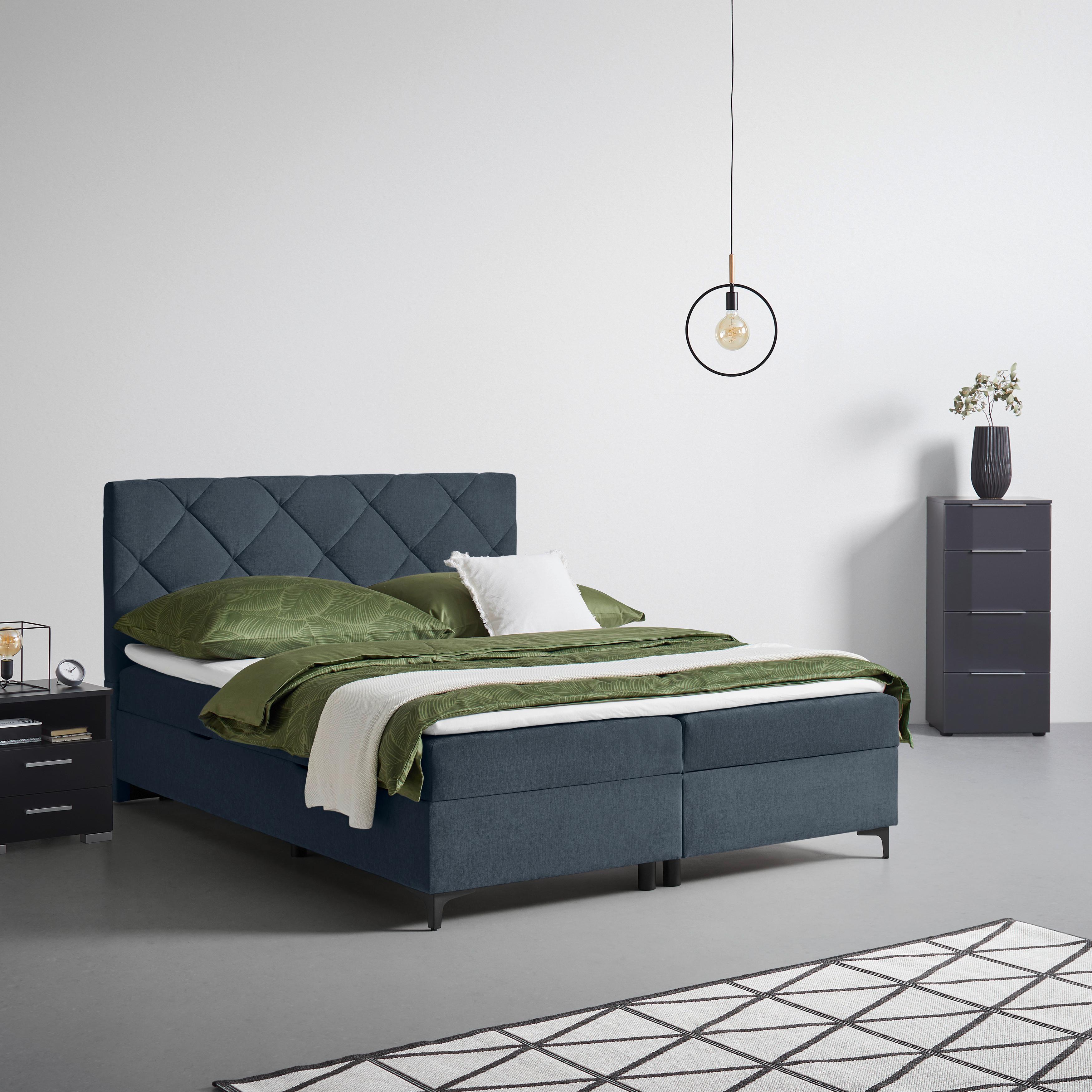 Boxbett Wind Dunkelblau ca. 180x200cm - Schwarz/Dunkelblau, KONVENTIONELL, Textil/Metall (180/200cm) - Mömax