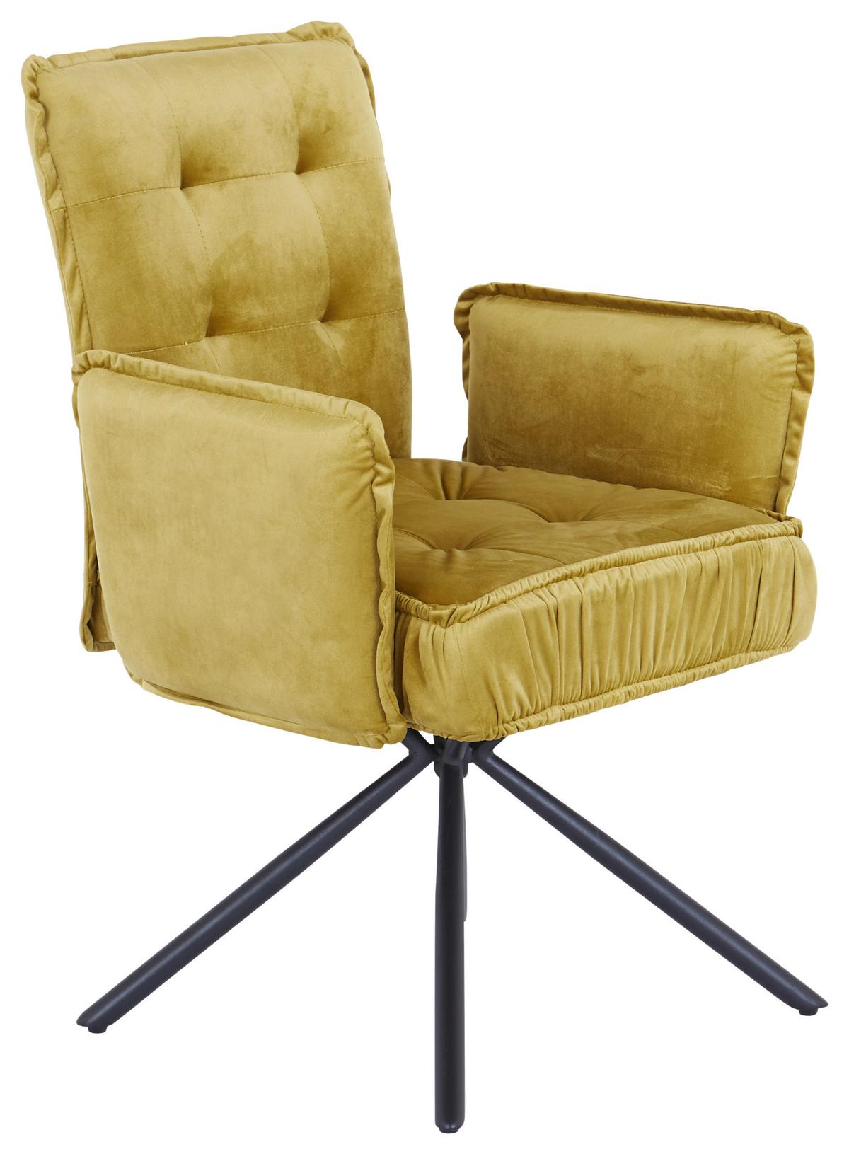 KRZESŁO Z PODŁOKIETNIKAMI MARYLA - czarny/żółty, Modern, metal/tkanina (63,5/88/66cm) - MID.YOU