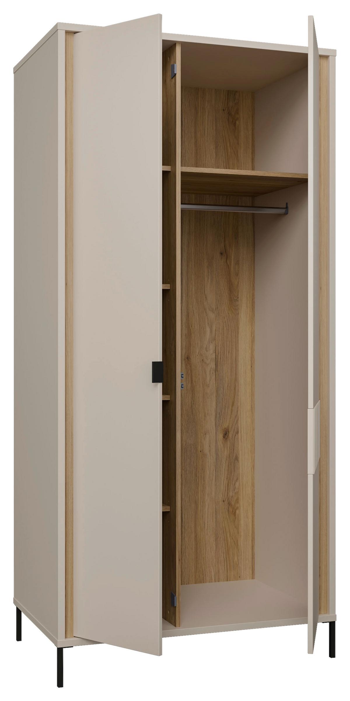 Comodă înaltă SERAVEL - culoare lemn stejar/nisipiu, Natur, material pe bază de lemn (94,1/199,2/60,5cm) - Modern Living