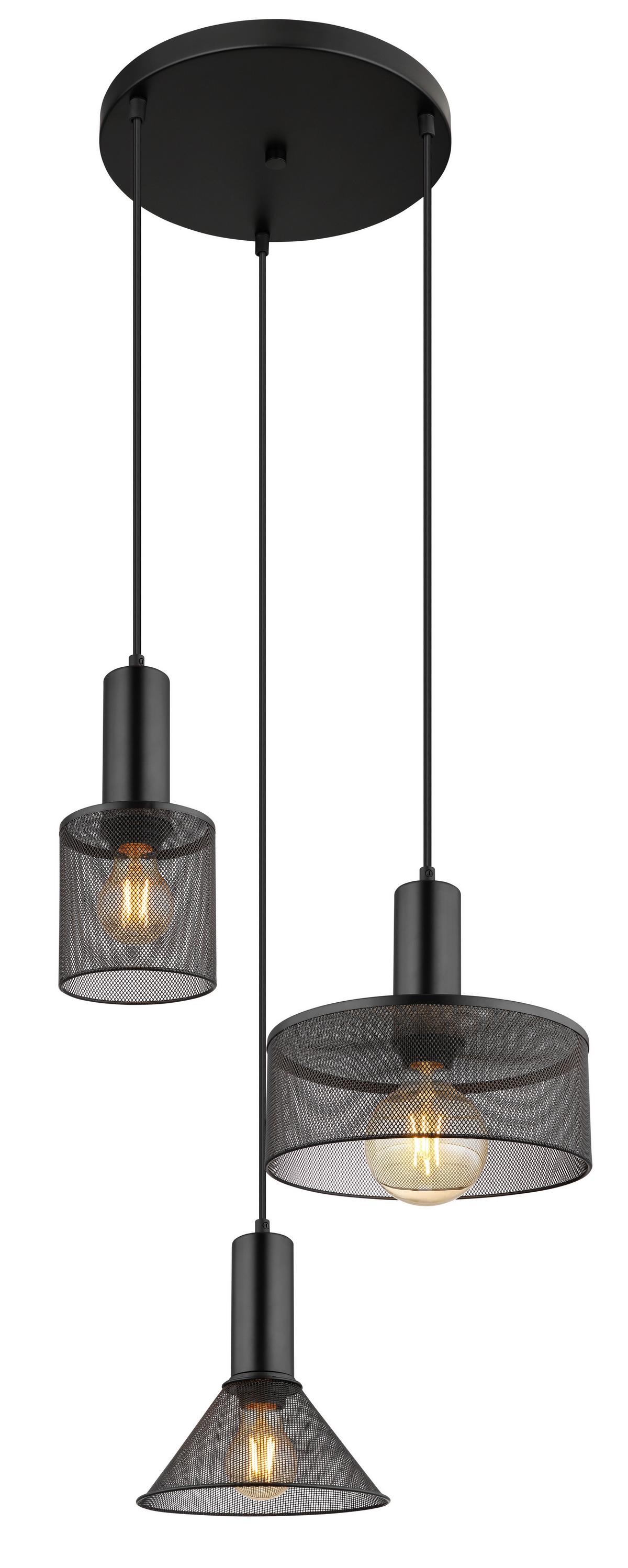 Hängeleuchte Jedd in Schwarz max. 60 Watt - Schwarz, Kunststoff/Metall (46/150cm) - Globo