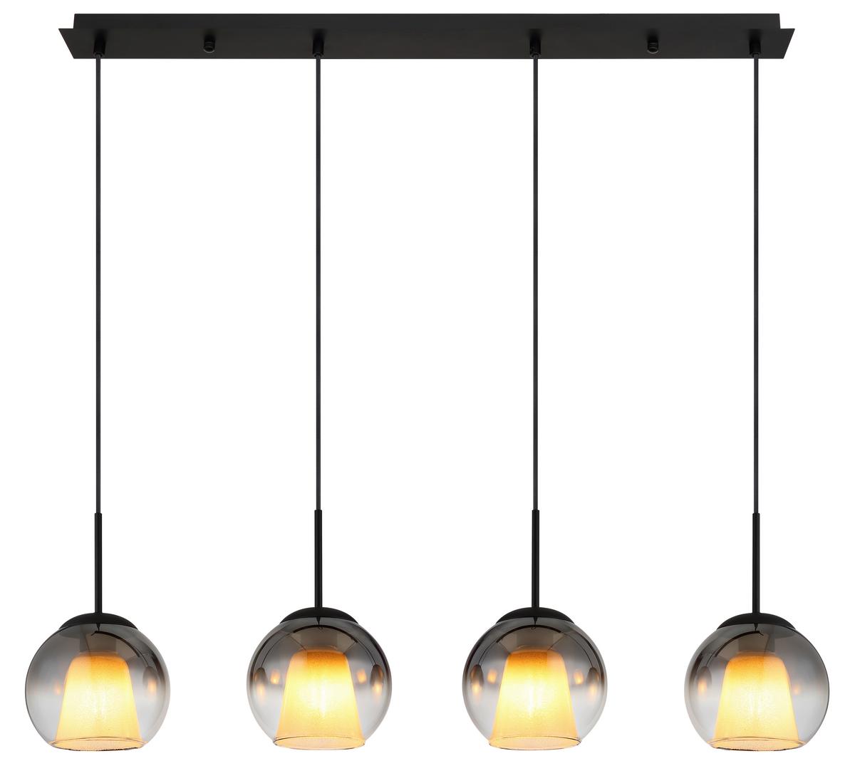 HÄNGELEUCHTE 15749-4H BARRY - Klar/Schwarz, Basics, Glas/Textil (100/18/120cm) - Globo