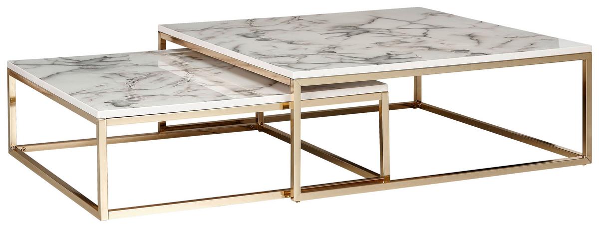 Couchtisch Marmoroptik ca. 75x75x27 cm Gestell Gold - Goldfarben/Weiß, KONVENTIONELL, Holzwerkstoff/Metall (75/75/27cm) - MID.YOU