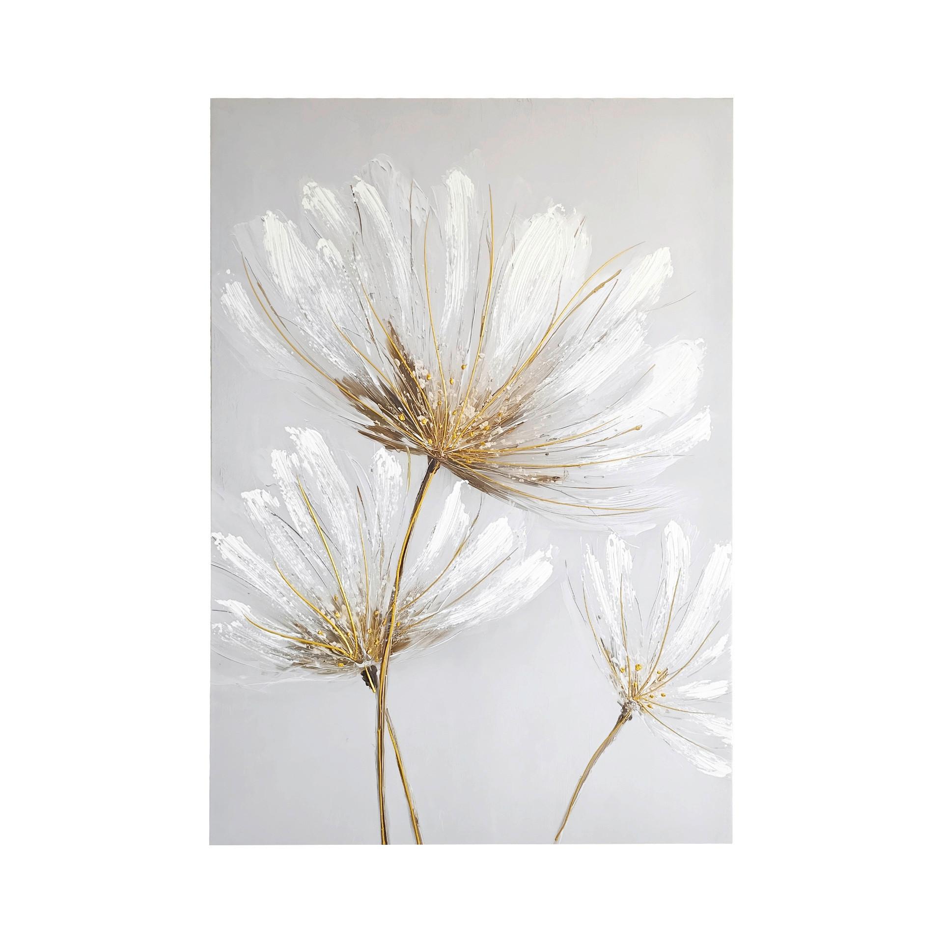 Leinwandbild Whisperbloom Weiß/Goldfarben ca. 70x100cm - Goldfarben/Weiß, Basics, Holz/Textil (70/100cm)