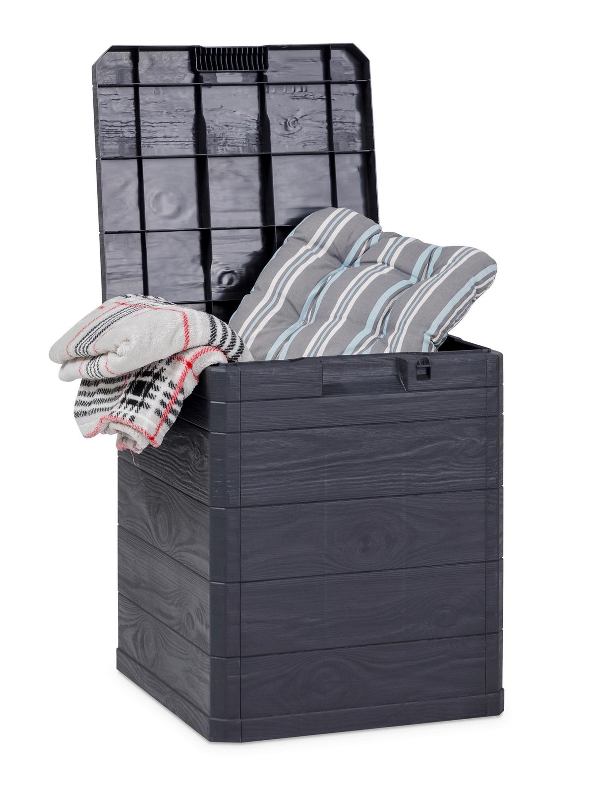 SKRZYNIA OGRODOWA KISSENBOX WOODY`S 90L - antracytowy, Basics, tworzywo sztuczne (42,5/50/44cm)