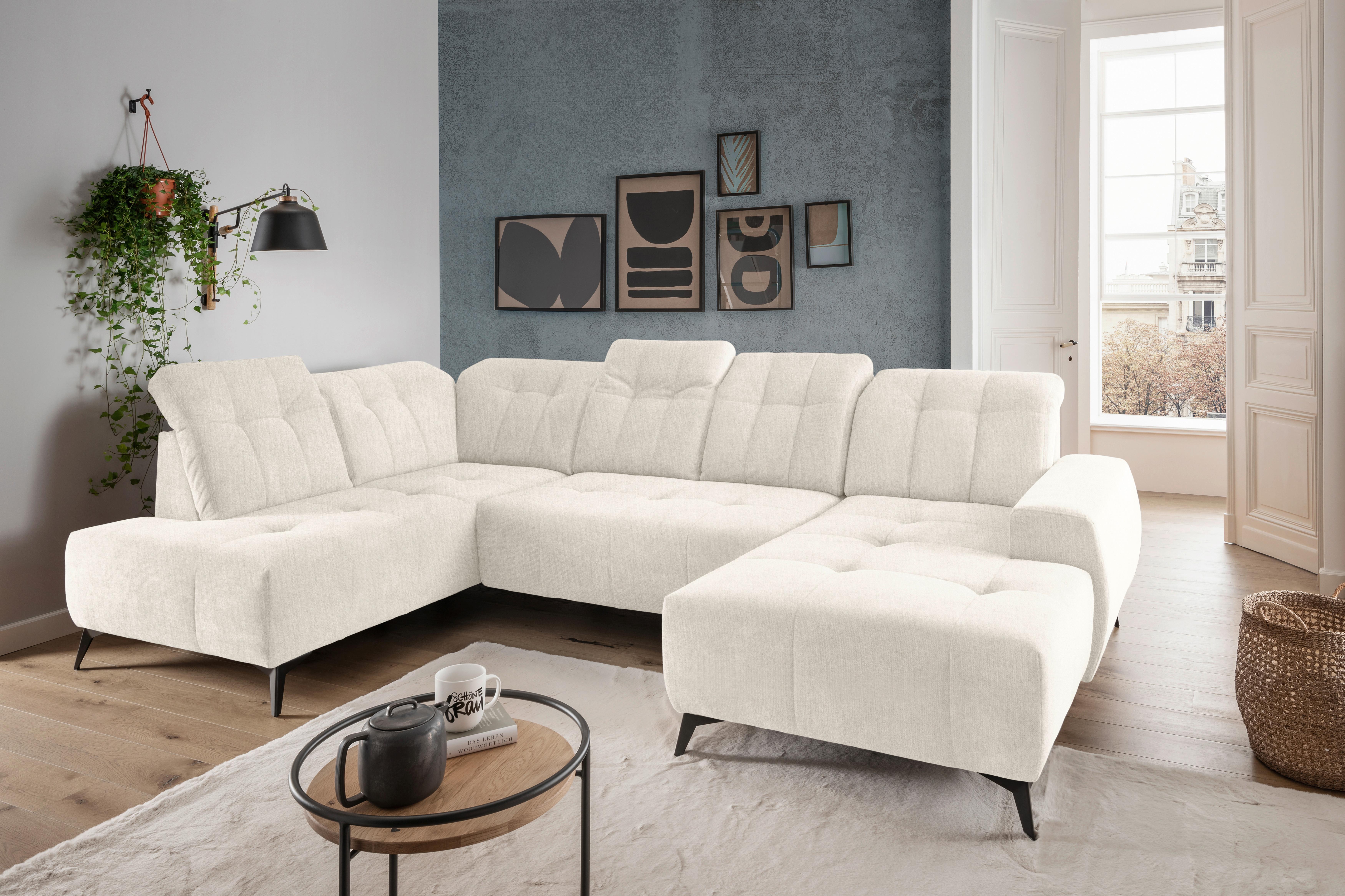 WOHNLANDSCHAFT SANO - Creme/Schwarz, MODERN, Textil/Metall (200/337/180cm) - Livetastic