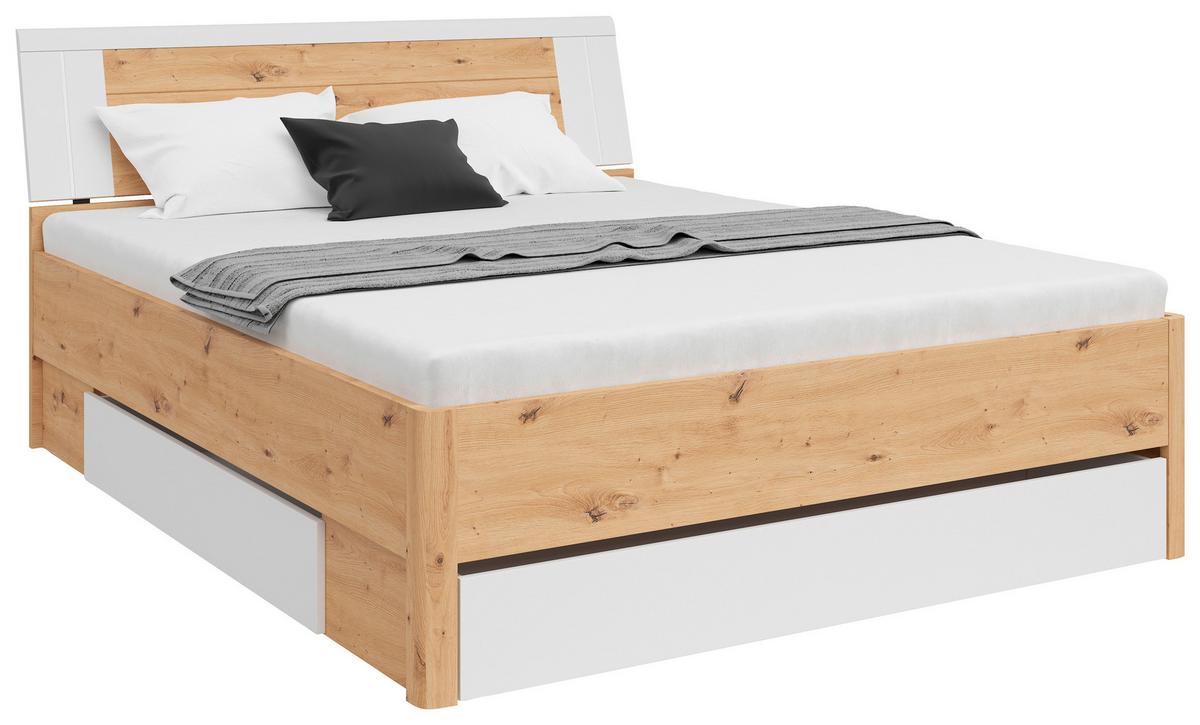 Stauraumbett in Weiß/Eichefarben - Weiß/Eiche Artisan, KONVENTIONELL, Holzwerkstoff (160/200cm) - Mömax