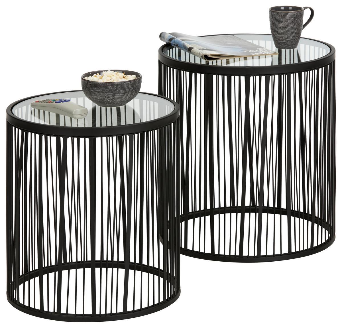 Set de mese auxiliare STICKS - negru, Modern, sticlă/metal (40-45/45-50cm) - Premium Living