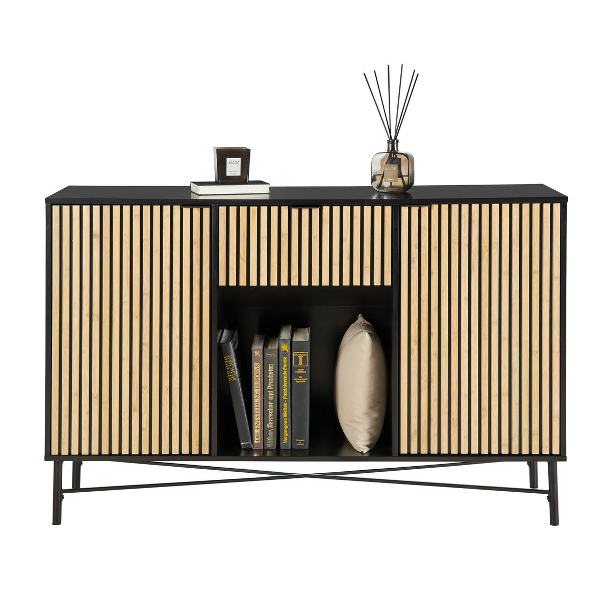 Sideboard Madrid Schwarz/Naturfarben massiv - Eichefarben/Schwarz, MODERN, Holz/Holzwerkstoff (143/90/40cm) - Mömax
