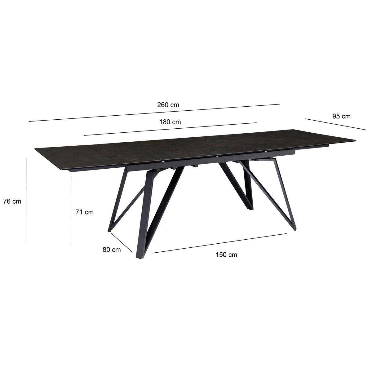 Raztegljiva Jedilna Miza Marble, Keramika, 180-260x95cm - črna, Design, kovina/keramika (180/95/76cm) - MID.YOU