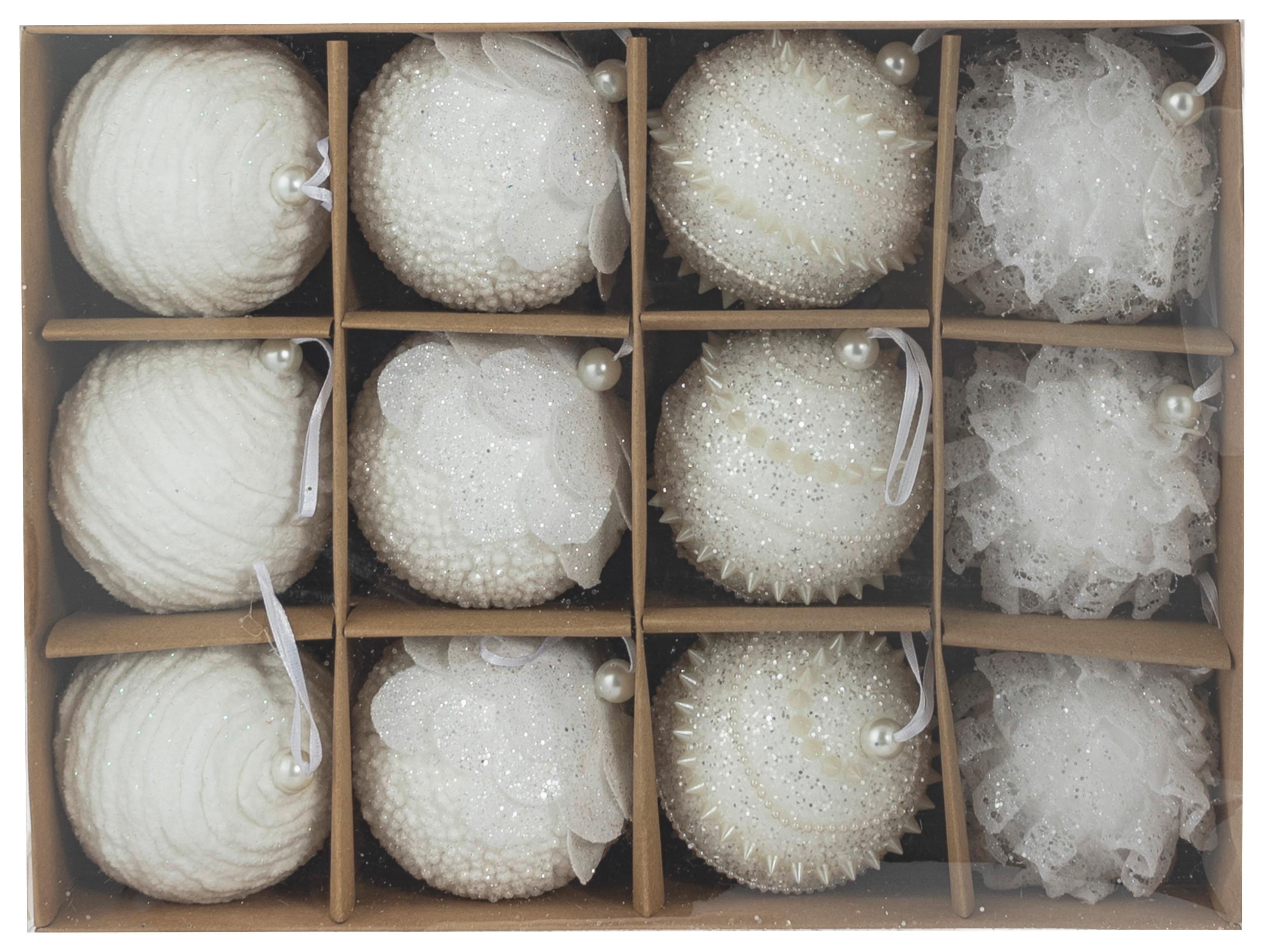 Set Kugli Za Jelku 12/1 Conny - bela, Konvencionalno, tekstil/plastika - Mömax