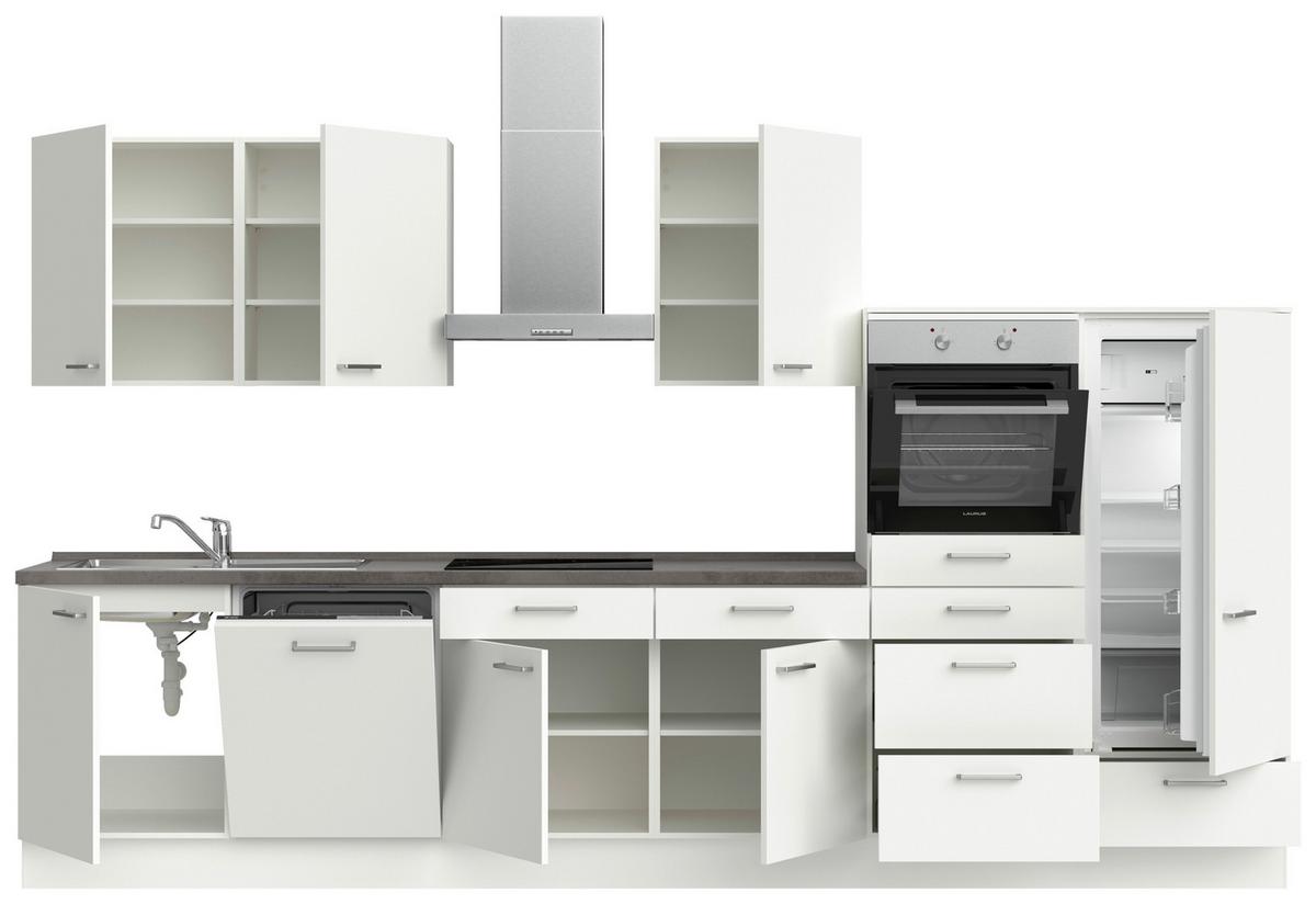 Küchenblock Touch Low m. Geräten Weiß - Schieferfarben/Edelstahlfarben, MODERN, Holzwerkstoff/Metall (360cm) - Nobilia