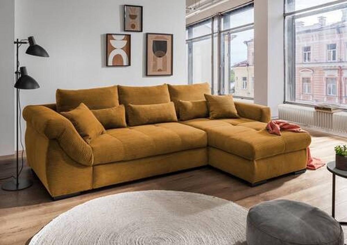 Wohnlandschaft Frederico Goldfarben Cord - Goldfarben/Schwarz, MODERN, Holz/Textil (302/188cm) - MID.YOU
