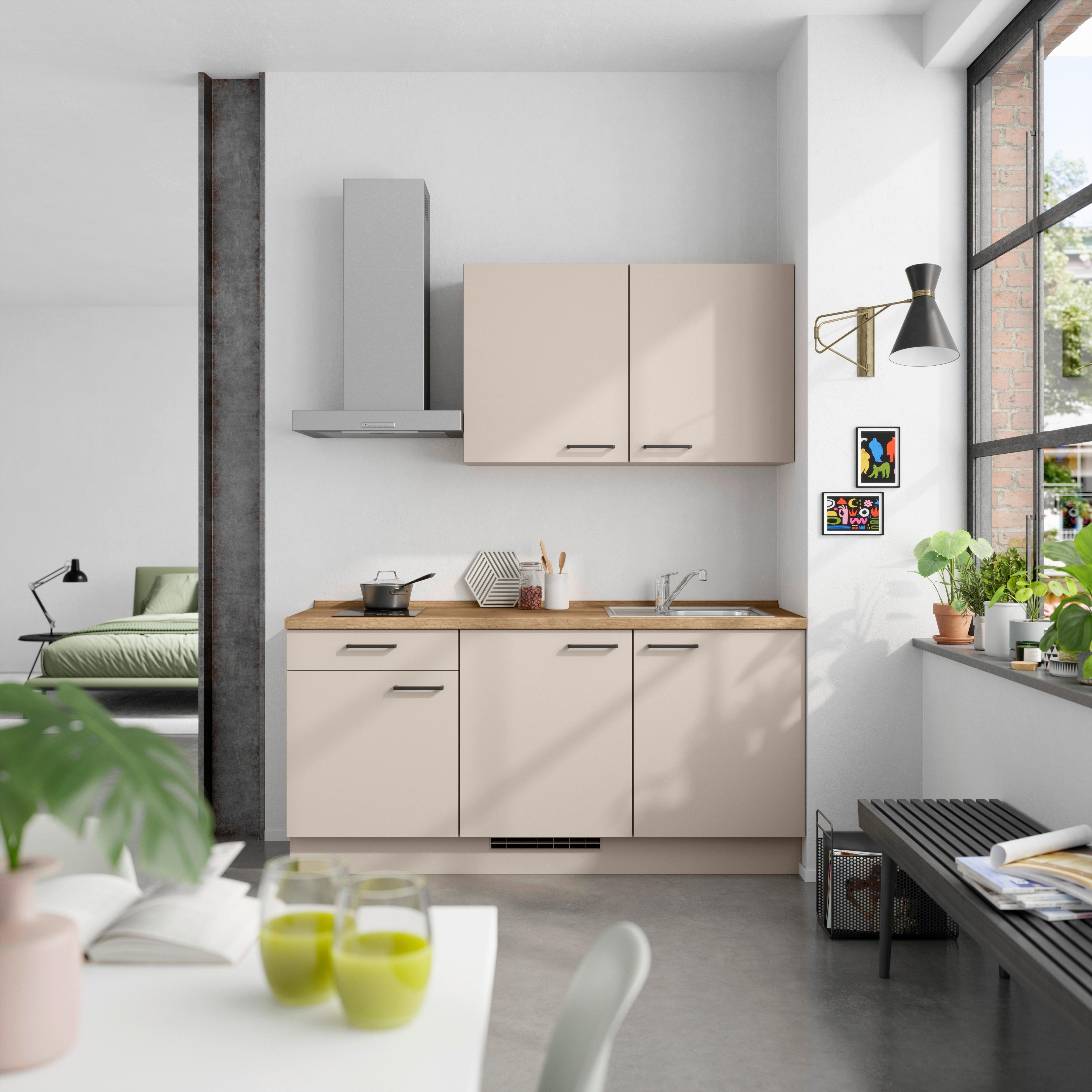 Küchenleerblock Easytouch Low o. Geräte Sandfarben - Sandfarben/Eichefarben, MODERN, Holzwerkstoff/Metall (180cm) - Nobilia