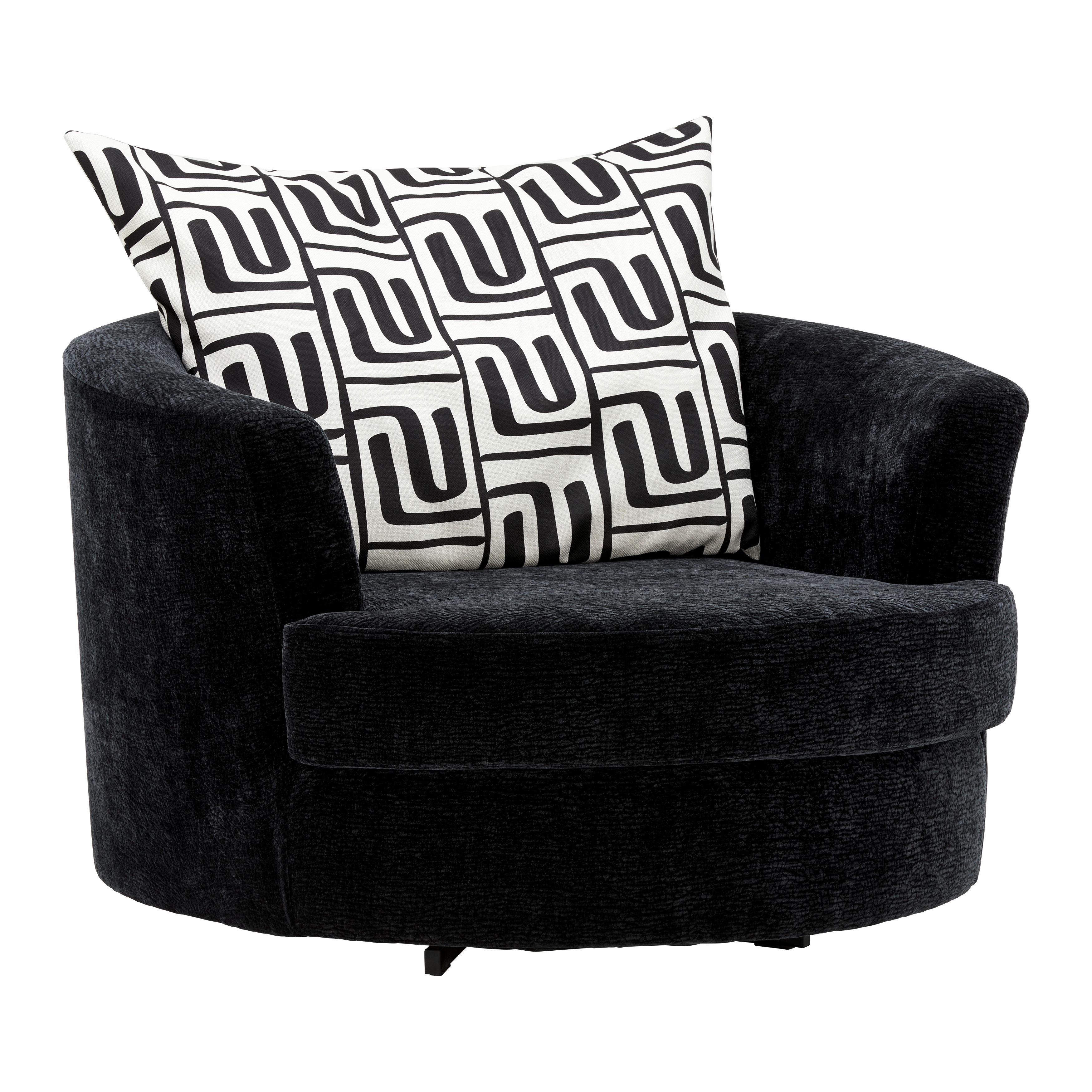 Designsessel Cabona drehbar Strukturstoff schwarz - Beige/Schwarz, MODERN, Textil/Metall (115/72/115cm) - Premium Living
