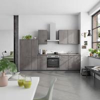Küchenblock Riva Low m. Geräten Schieferfarben - Schieferfarben/Edelstahlfarben, MODERN, Holzwerkstoff/Metall (300cm) - Nobilia