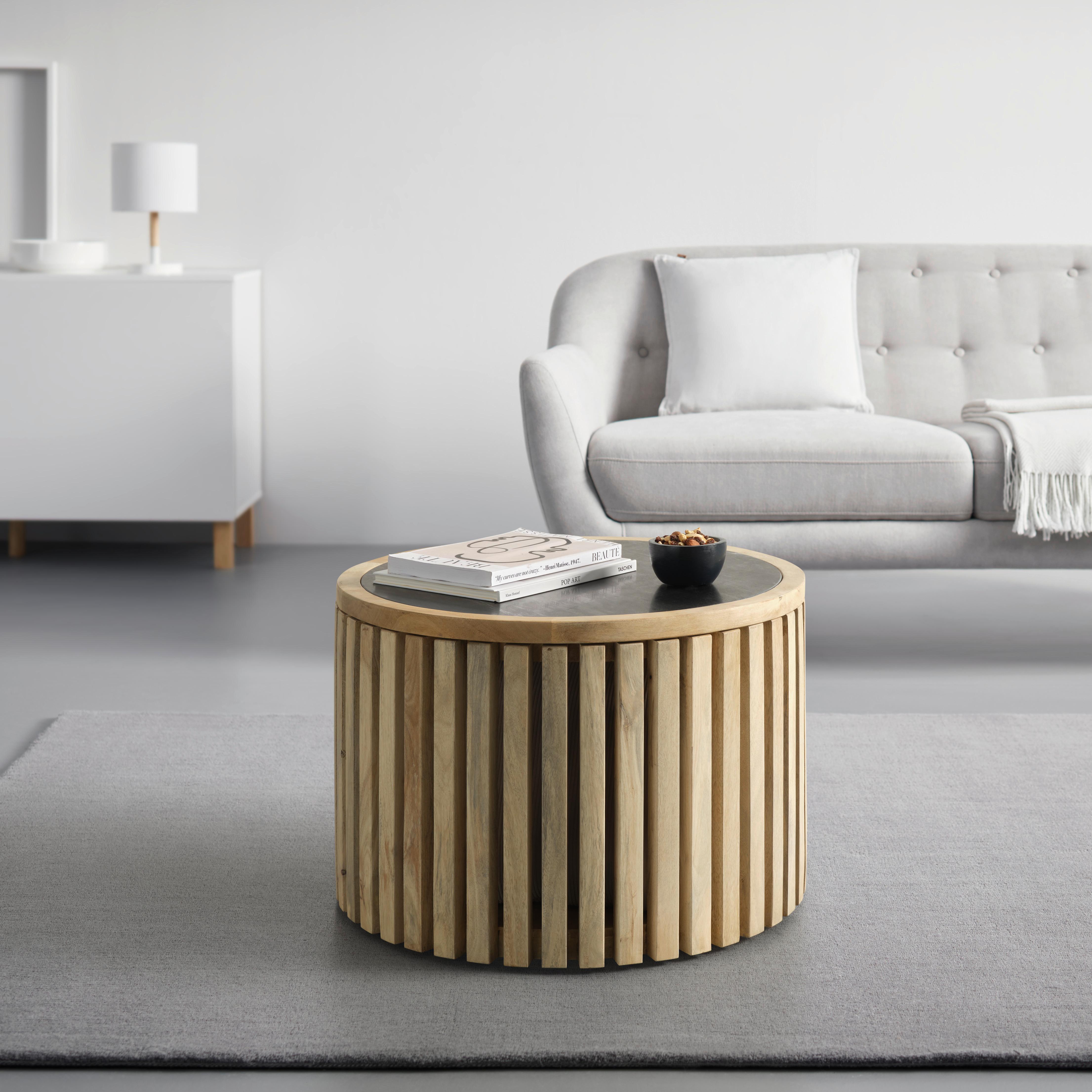 Couchtisch Sway Natur/Schwarz schwenkbare Tischplatte - Schwarz/Naturfarben, MODERN, Holz/Stein (60/40/60cm) - Premium Living