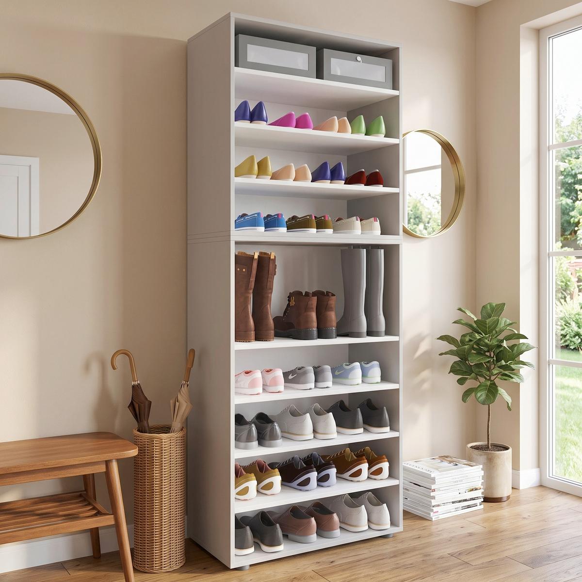 Schuhregal Lona XXL ca.70x183x37cm Grau - Schwarz/Grau, KONVENTIONELL, Holzwerkstoff/Kunststoff (70/183/37cm) - MID.YOU