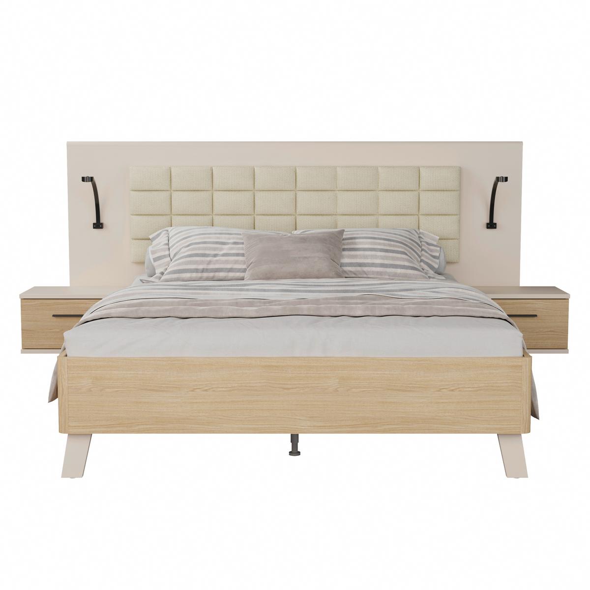 Ágyszett Ricciano - tölgyfa színű/homokszínű, Modern, műanyag/faalapú anyag (160/200cm)