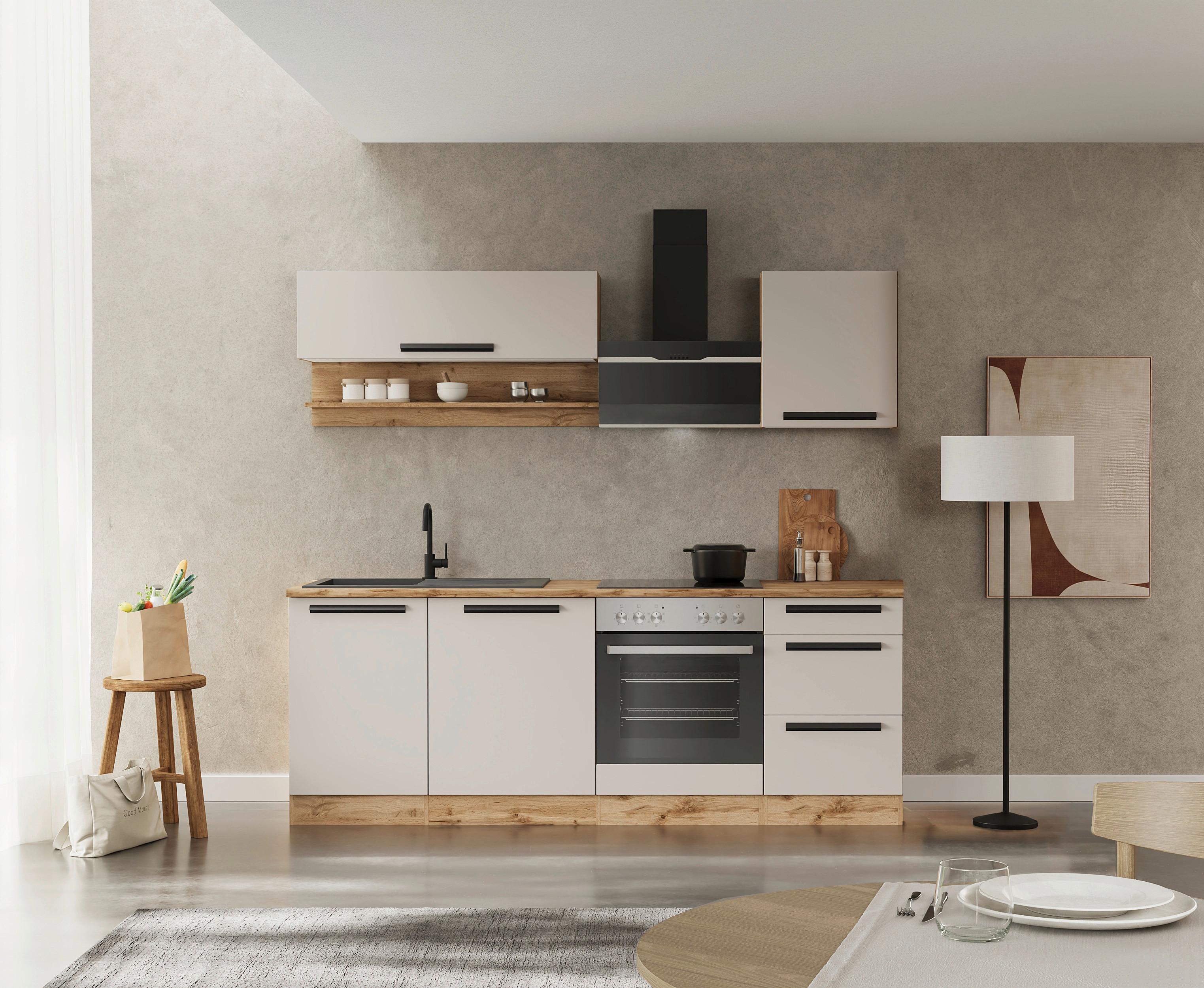Küchenblock Aveiro m. Geräten Kaschmir - Kaschmir/Eiche Wotan, Trend, Holzwerkstoff/Metall (220cm) - Held