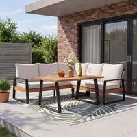 Dining-loungeset Creme Aus Holz/textil/metall - Anthrazit/Creme, Modern, Holz/Textil (208,5/81/85,5cm) - Bessagi Garden