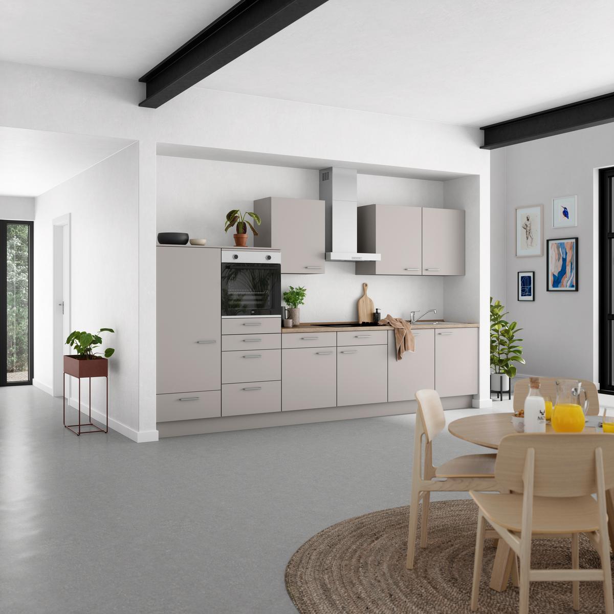 Küchenblock Touch Low m. Geräten Grau - Eiche dunkel/Edelstahlfarben, MODERN, Holzwerkstoff/Metall (360cm) - Nobilia