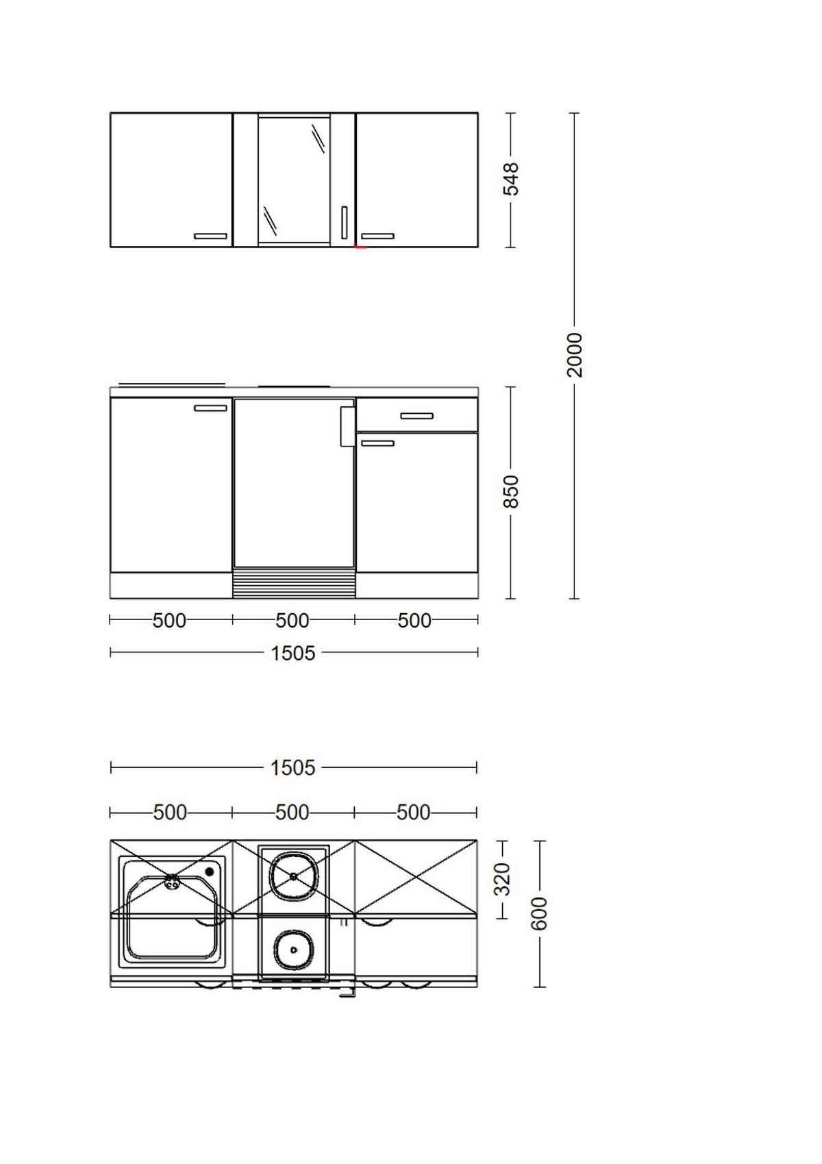 Majhna Kuhinja Z Aparati Wito, Bela - barve nerjavečega jekla/bela, Moderno, umetna masa/steklo (150,5cm) - FlexWell
