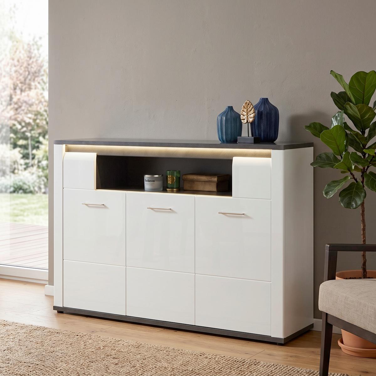 Komoda Alassio - barve kroma/črna, Moderno, kovina/umetna masa (156,3/86,2/40,5cm) - Premium Living